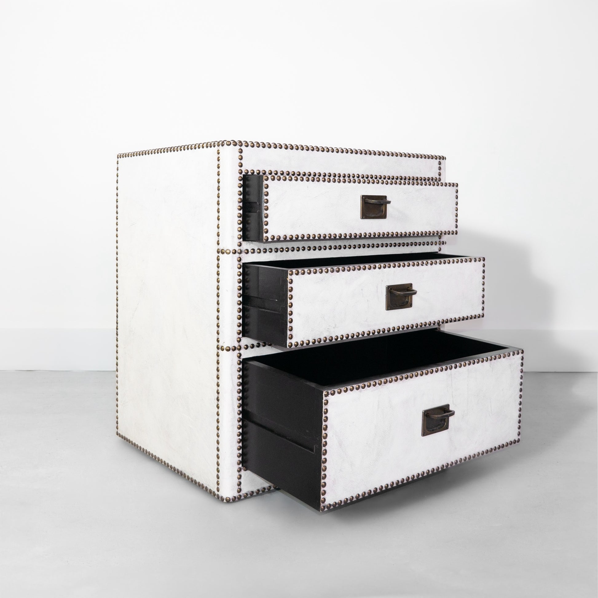 White Leather Restoration Hardware Leather and Brass Chest