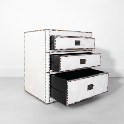 White Leather Restoration Hardware Leather and Brass Chest