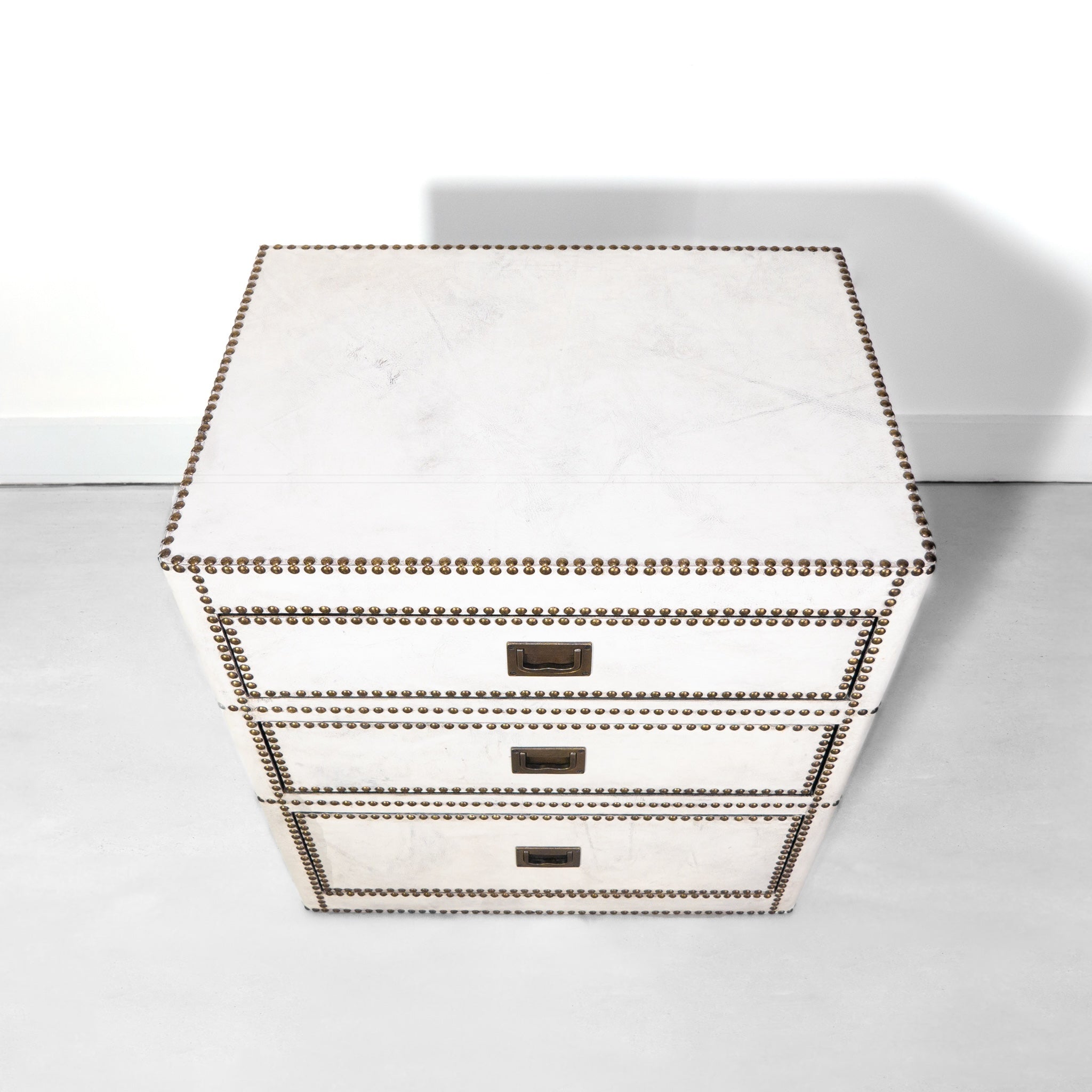 White Leather Restoration Hardware Leather and Brass Chest