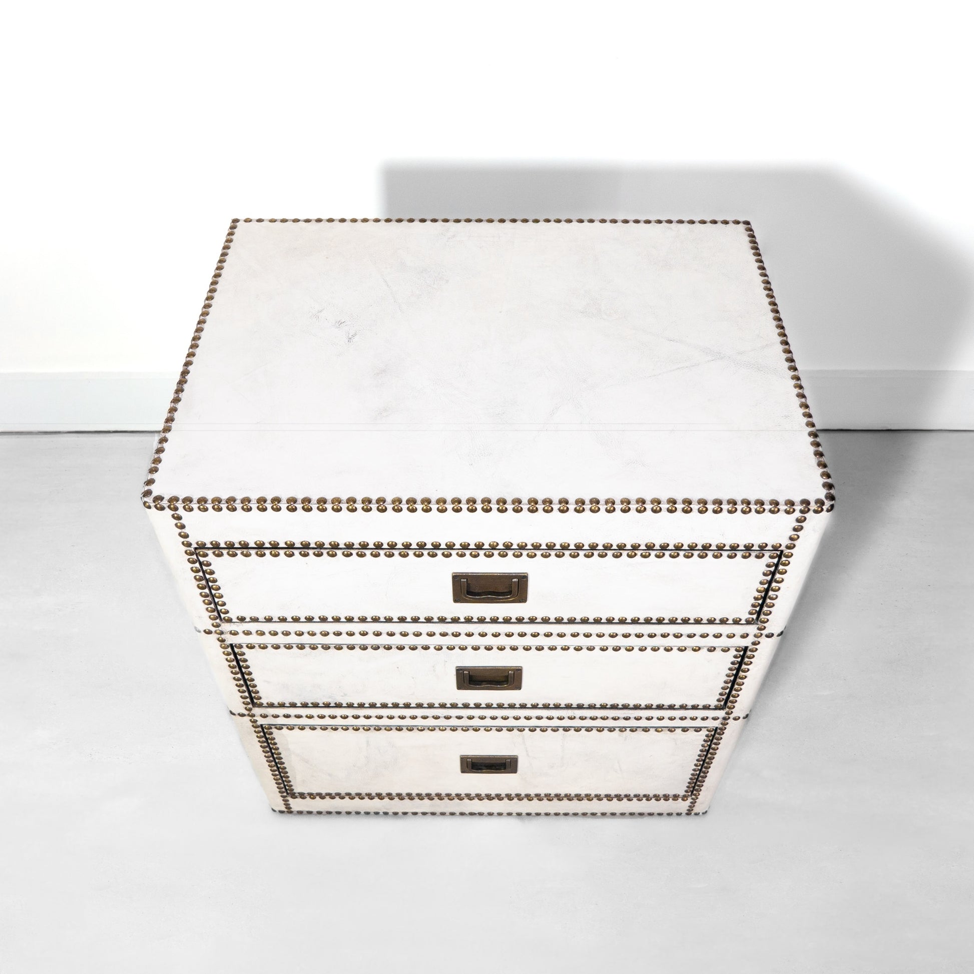 White Leather Restoration Hardware Leather and Brass Chest