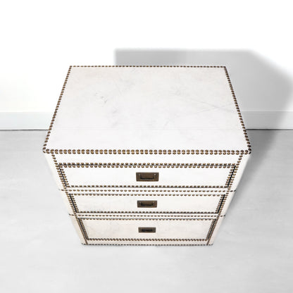 White Leather Restoration Hardware Leather and Brass Chest