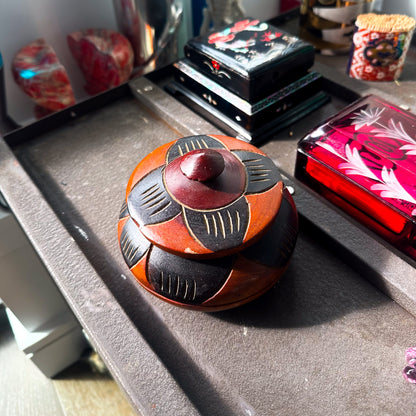 Hand-Carved Wooden Trinket Box With Lid