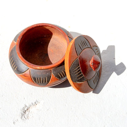 Hand-Carved Wooden Trinket Box With Lid