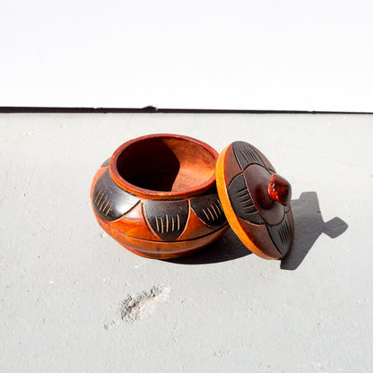 Hand-Carved Wooden Trinket Box With Lid