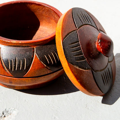 Hand-Carved Wooden Trinket Box With Lid