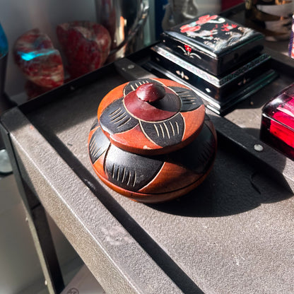 Hand-Carved Wooden Trinket Box With Lid