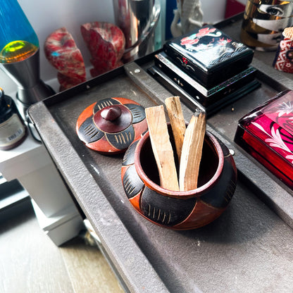 Hand-Carved Wooden Trinket Box With Lid