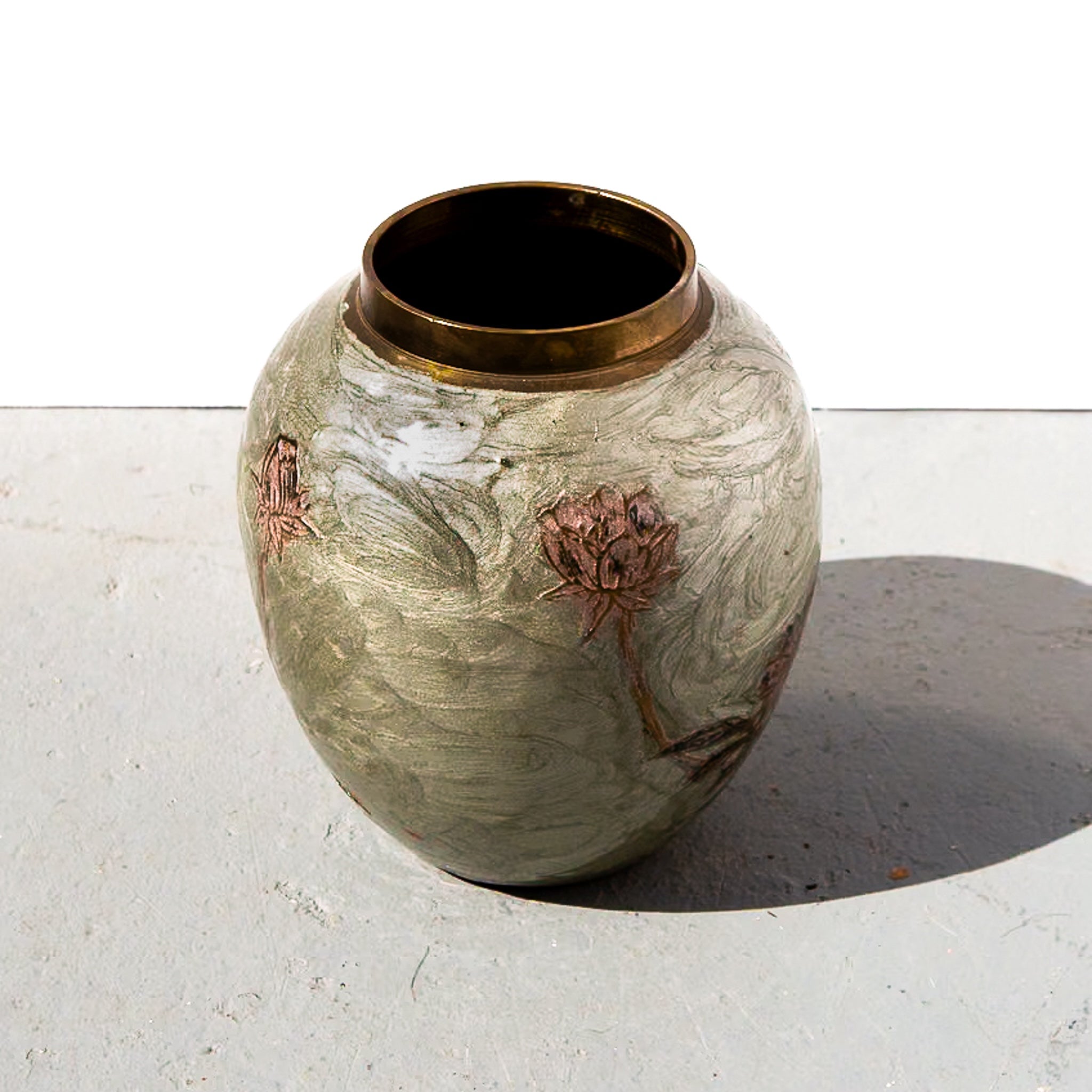 Solid Brass Hand-Painted Floral Vase
