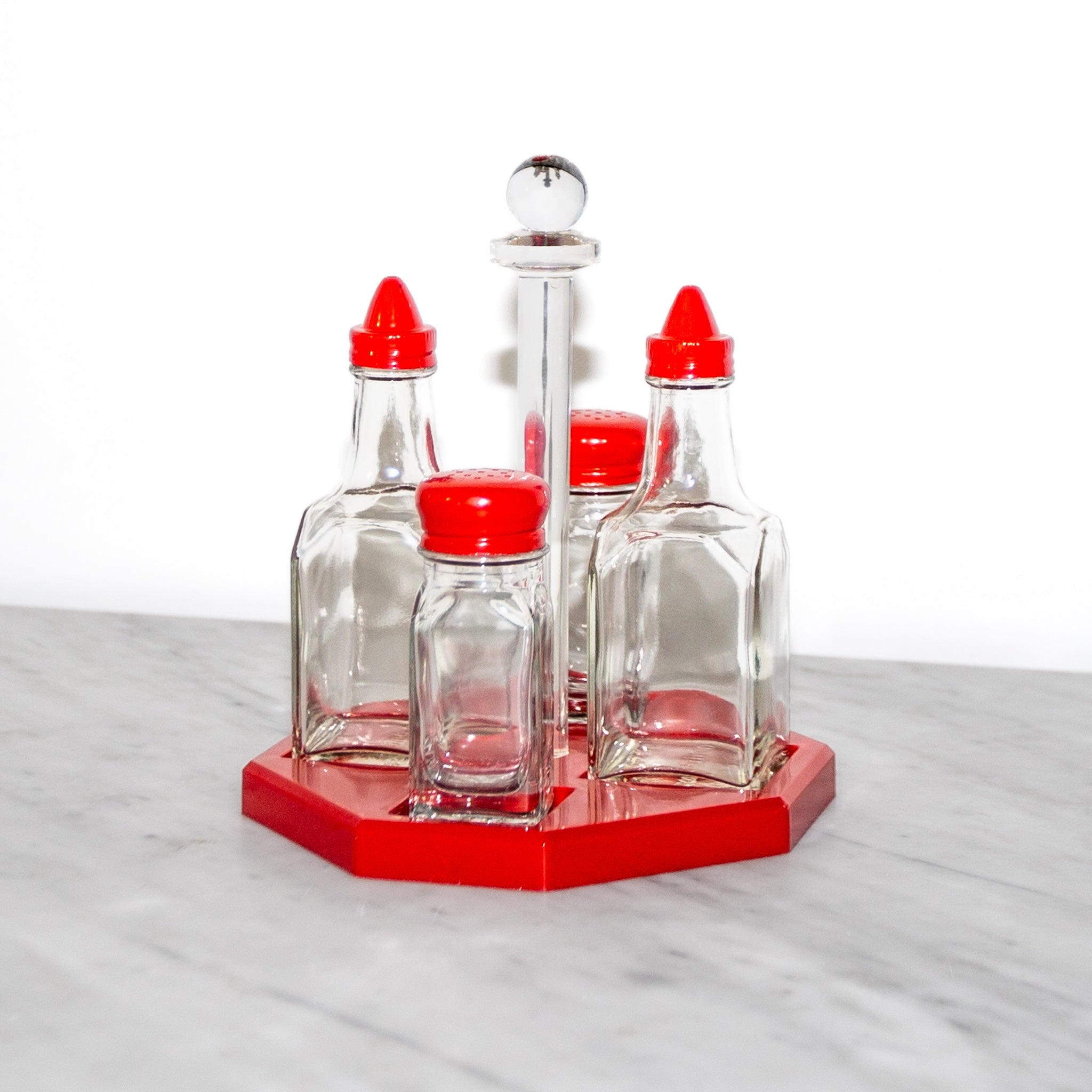 Space Age Red Glass Gemco Condiment Caddy