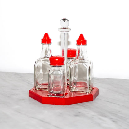 Space Age Red Glass Gemco Condiment Caddy