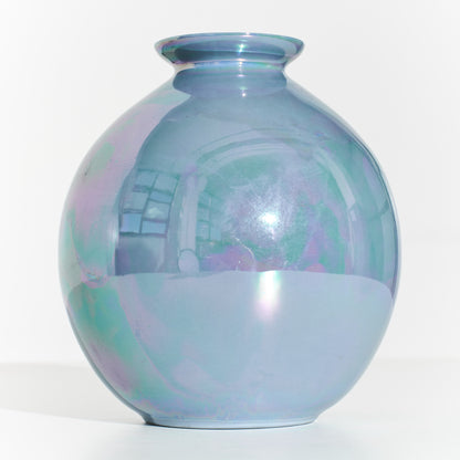 1990s Hawaiian Blue Iridescent Pottery Vase, Signed