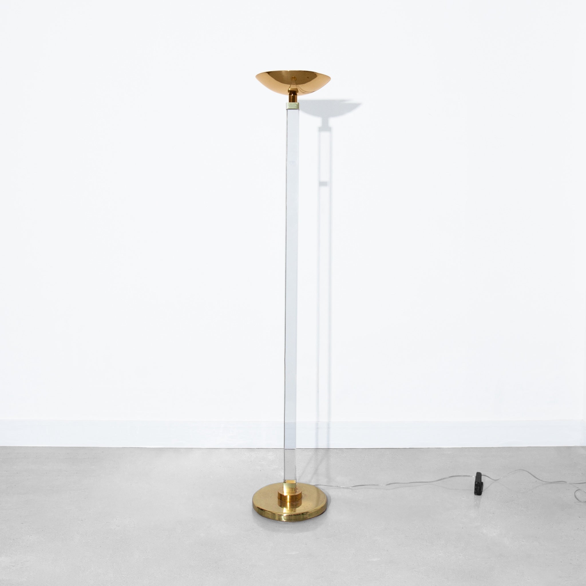 Italian Lucite and Brass Torchiere Floor Lamp