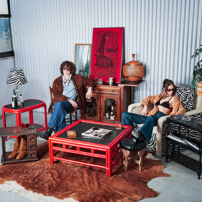 Refurbished Bamboo Woven Coffee Table